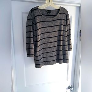 Style & Co. Woman 100% cotton, grey with black stripe 3/4 sleeve sweater size 1X